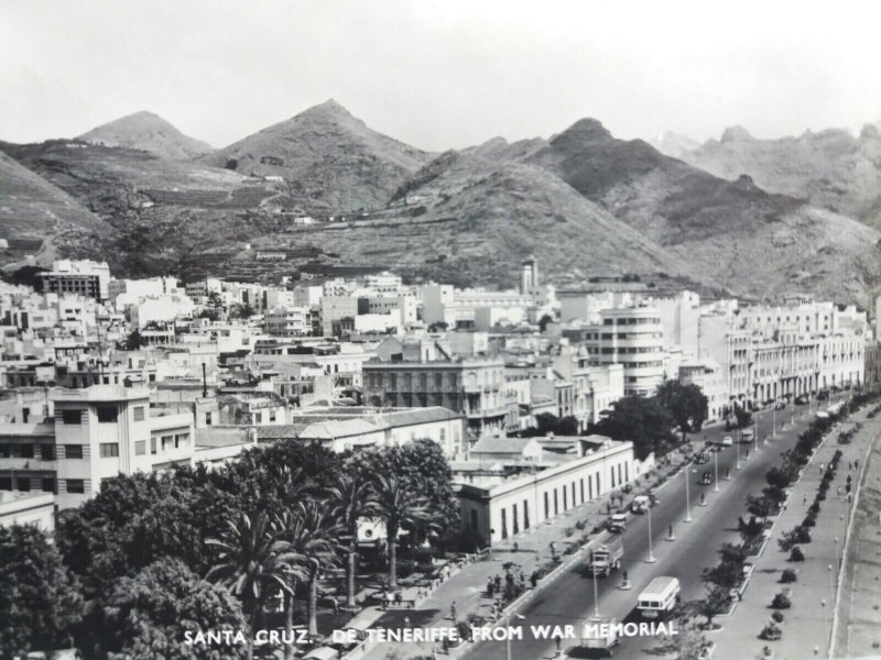 Santa Cruz Tenerife Spain from War Memorial Vtg B&W RP Postcard 1950s