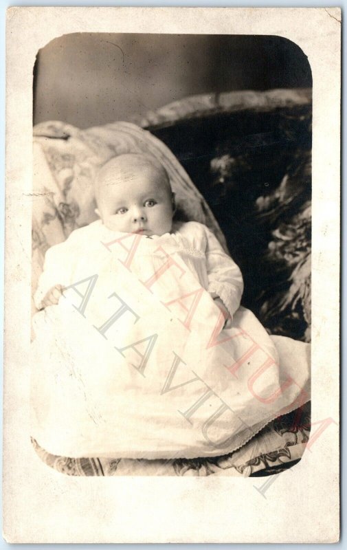 ID'd c1910s Cute Baby Girl 11 Weeks RPPC Child Kid Real Photo Greta Eileen A160
