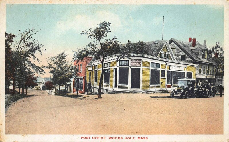 Woods Hole MA Post Office Old Cars Postcard