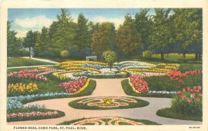St Paul MN Como Park Flower Beds Linen Postcard Unused