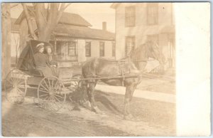 c1900s Cute Young Ladies Runabout Carriage RPPC Dirt Street Real Photo Town A135