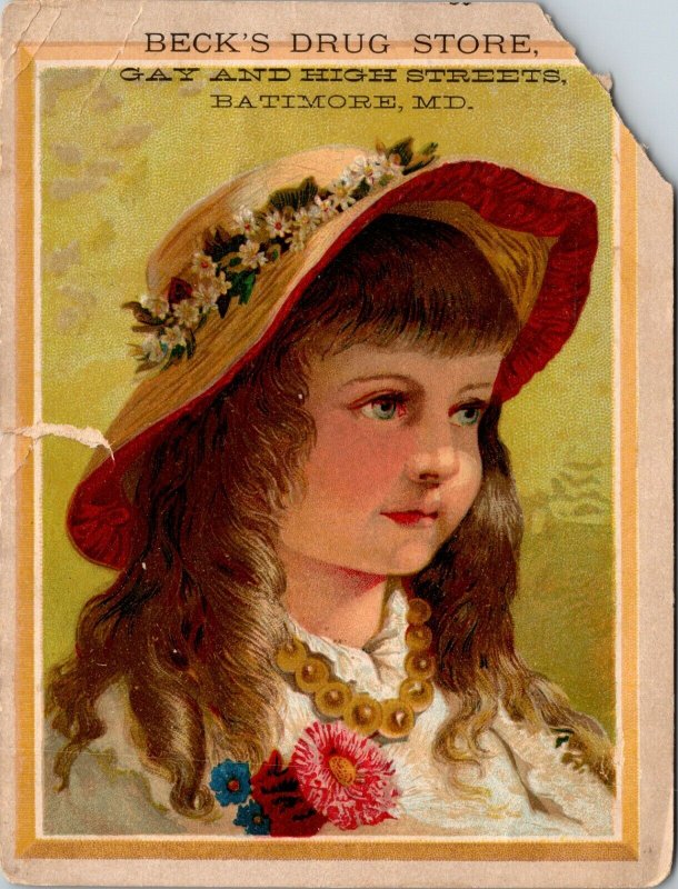 1880s BECKS Drug Store, BALTIMORE , MARYLAND , Victorian trade card, ad , MD 