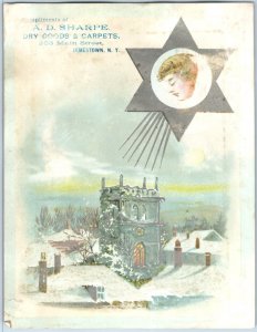 1870s-80s Mica A.D. Sharpe Jamestown, NY Dry Goods, Carpets Trade Card #DD