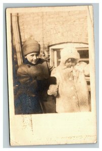 Vintage 1911 RPPC Postcard Child and Infant Dressed for Winter Waco Texas