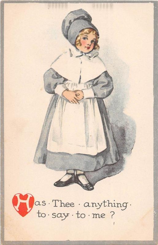 B32/ Valentine's Day Love Holiday Postcard c1910 Girl Bonnet Say? 2