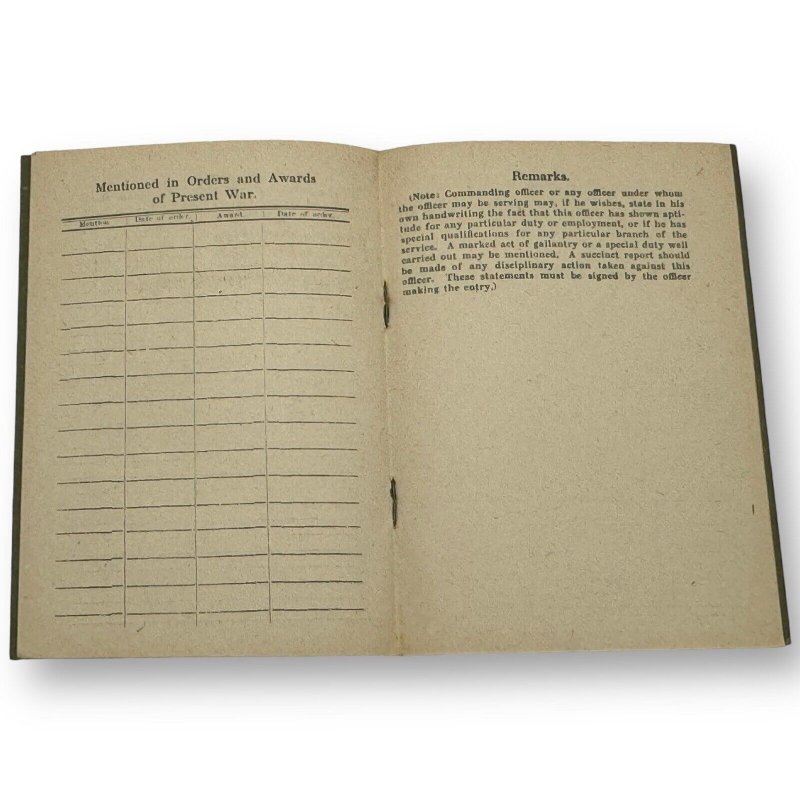 c1918 WW I Officers Record Book, 2nd Luitenant, 45th Artillery