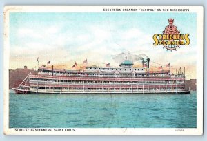 Postcard Excursion Steamer Capitol On Mississippi Saint Louis c1920's Antique