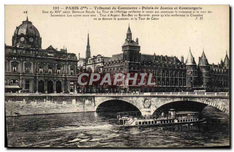 Old Postcard From Paris Trade Court Courthouse and Concierge Peniche boat