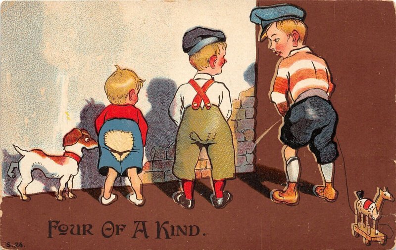 G40/ Comic Postcard Boys Will Be Boys Peeing Pee Urinating c1910 Dog Wall 4