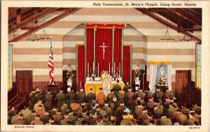 Holy Communion at St. Mary's Chapel, Camp Grant IL Vintage Postcard J76