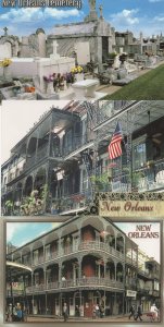 New Orleans Balconies Cemetary 3x USA Mint Postcard s