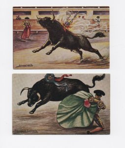 1940s Set of 4 Salvador Carreno Bull Fight Postcards - Mexico Bullfighting