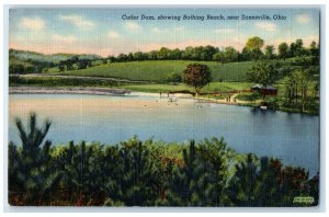1940 Cutler Dam Showing Bathing Beach River Zanesville Ohio OH Vintage Postcard