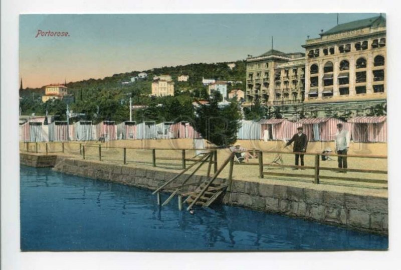 425688 SLOVENIA PORTOROSE quay beach view Vintage postcard