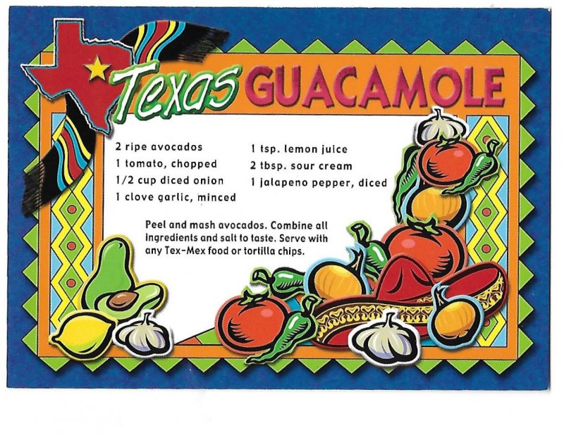 Texas Guacamole Serve with Tex-Mex Food or Tortilla Chips  4 by 6 card