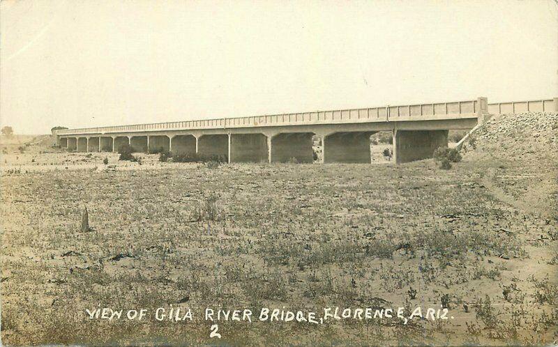 C-1915 View of Gila River Bridge Florence Arizona RPPC Photo Postcard 3413 