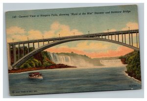 Vintage 1940's Postcard Small Steamer Boat Rainbow Bridge Niagara Falls New York