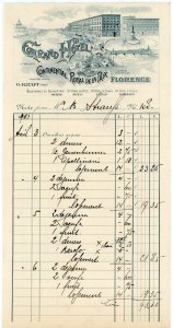 1903 Grand Hotel Continental Royal De La Paix Florence Letterhead Bill Stamp #DL