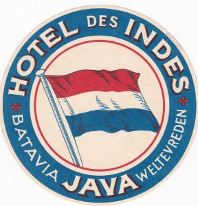 Indonesia Java Batavia Hotel Des Indes Vintage Luggage Label sk3080