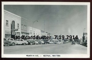 h3865- NEEPAWA Manitoba 1958 Mountain Avenue. Drugstore. Old Cars. Real Photo PC
