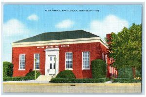 c1940's Post Office Exterior Roadside Pascagoula Mississippi MS Trees Postcard