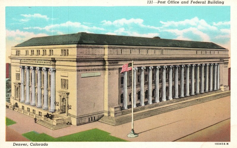 Vintage Postcard 1920's View of Post Office and Federal Building Denver Colorado