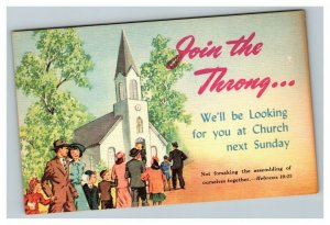 Vintage 1940's Postcard Families Attending Church Sunday Recruiting Parishioners