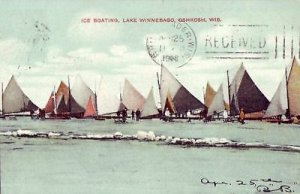 OSHKOSH WIS. - ICE BOATING LAKE WINNEBAGO  1908