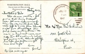 Worthington Hall Shawnee Delaware Pennsylvania PA VTG Postcard PM Minisink Hills