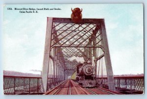 c1950 Union Pacific RR Missouri River Bridge Council Bluff Omaha Nevada Postcard