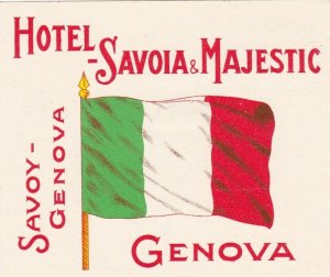 Italy Genova Hotel Savoia & Majestic Vintage Luggage Label sk3326