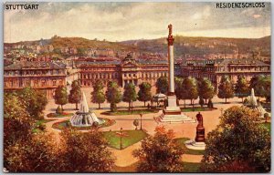 Germany, Stuttgart Residenzschloss Fountain Monument Buildings, Vintage Postcard