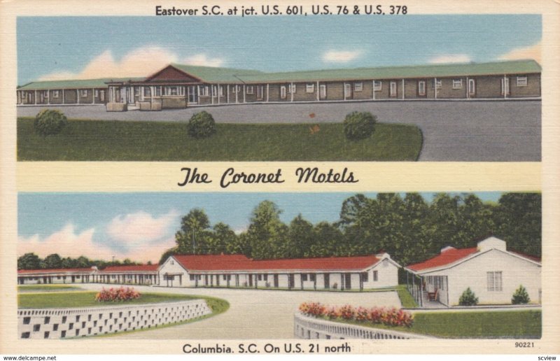 COLUMBIA , South Carolina , 30-40s; Coronet Motels, also in EASTOVER, SC