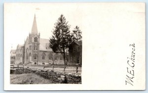 RPPC INDIANA? ~ STREET SCENE View of METHODIST EPISCOPAL CHURCH c1900s Postcard