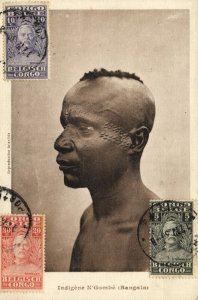 belgian congo, Native N'Gombé Man, Facial Scarification (1930) Postcard