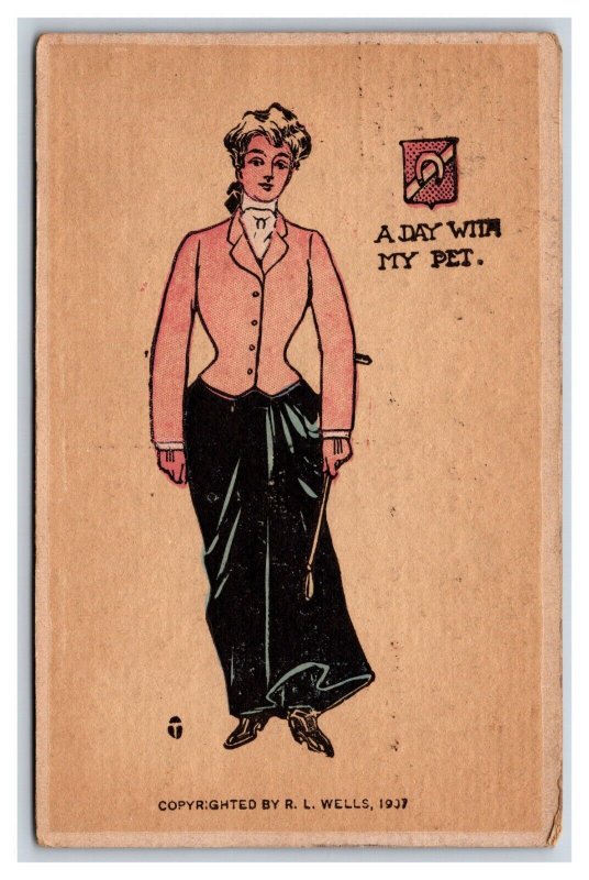 A Day With My Pet Pomp Woman R L Wells DB Postcard R18