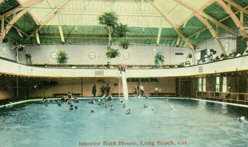 Postcard Early View of Interior Bath House in Long Beach, CA.   S5