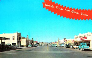 Van Horn TX U.S. Hwy 30 Downtown Stores Old Cars & Trucks, Postcard