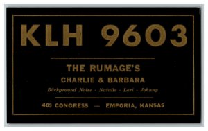 Postcard QSL Radio Card From Emporia Kansas KLH 9603 