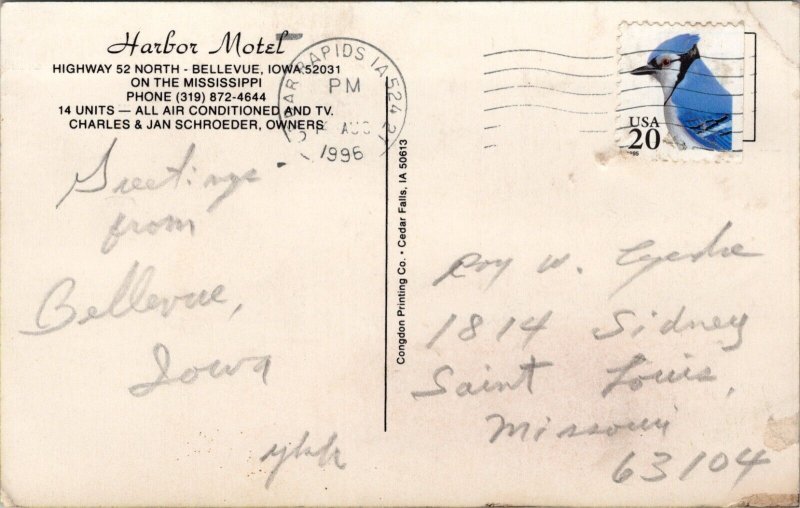 Harbor Motel Bellevue Iowa Postcard PC463