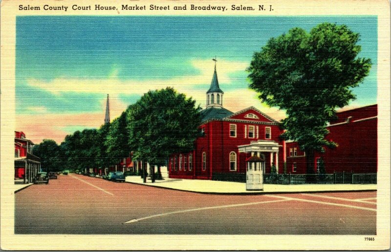 Salem Nj Nuevo Jersey Salem County Tribunal Casa Unp Vtg Lino Tarjeta Postal