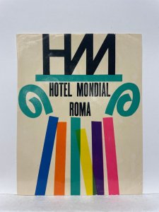Hotel Mondial Roma Luggage Label Italy Vintage Abstract Art