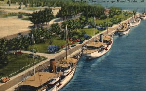 Vintage Postcard Down Town Yacht Anchorage Dade County Causeway Miami Florida FL