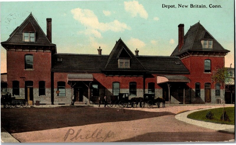 Depot at New Britain CT c1913 Vintage Postcard T28