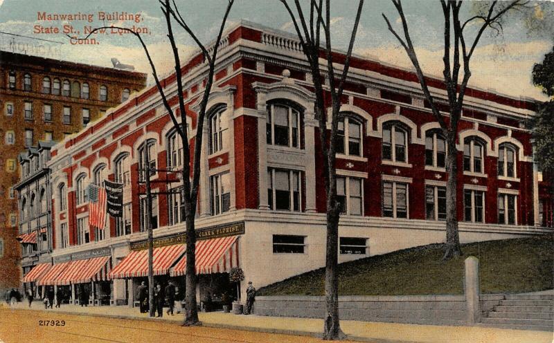 New London CT~State Street~Manwaring Building~Men Wanted in US Army Banner~1914 