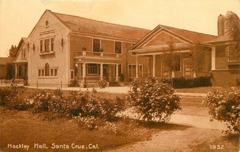 PNC Sepia Postcard 1932. Hackley Hall, Santa Cruz CA Unposted