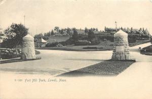 Lowell Massachusetts~Two Short Stone Pillars @ Fort Hill Park Entrance~c1906 UDB