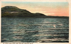 Vintage Postcard Mt. Scott And Lake Law-Ton-Ka Lawton Oklahoma C.T. American Art
