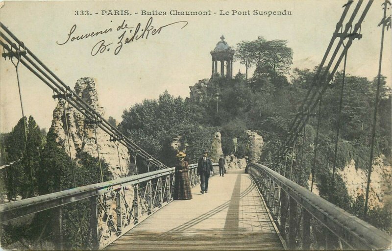 France Paris Buttes Chaumont - Le Pont Suspendu animee 1910s