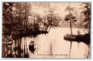 c1940's Boat Canoeing Solitude in the Adirondacks New York NY Vintage Postcard